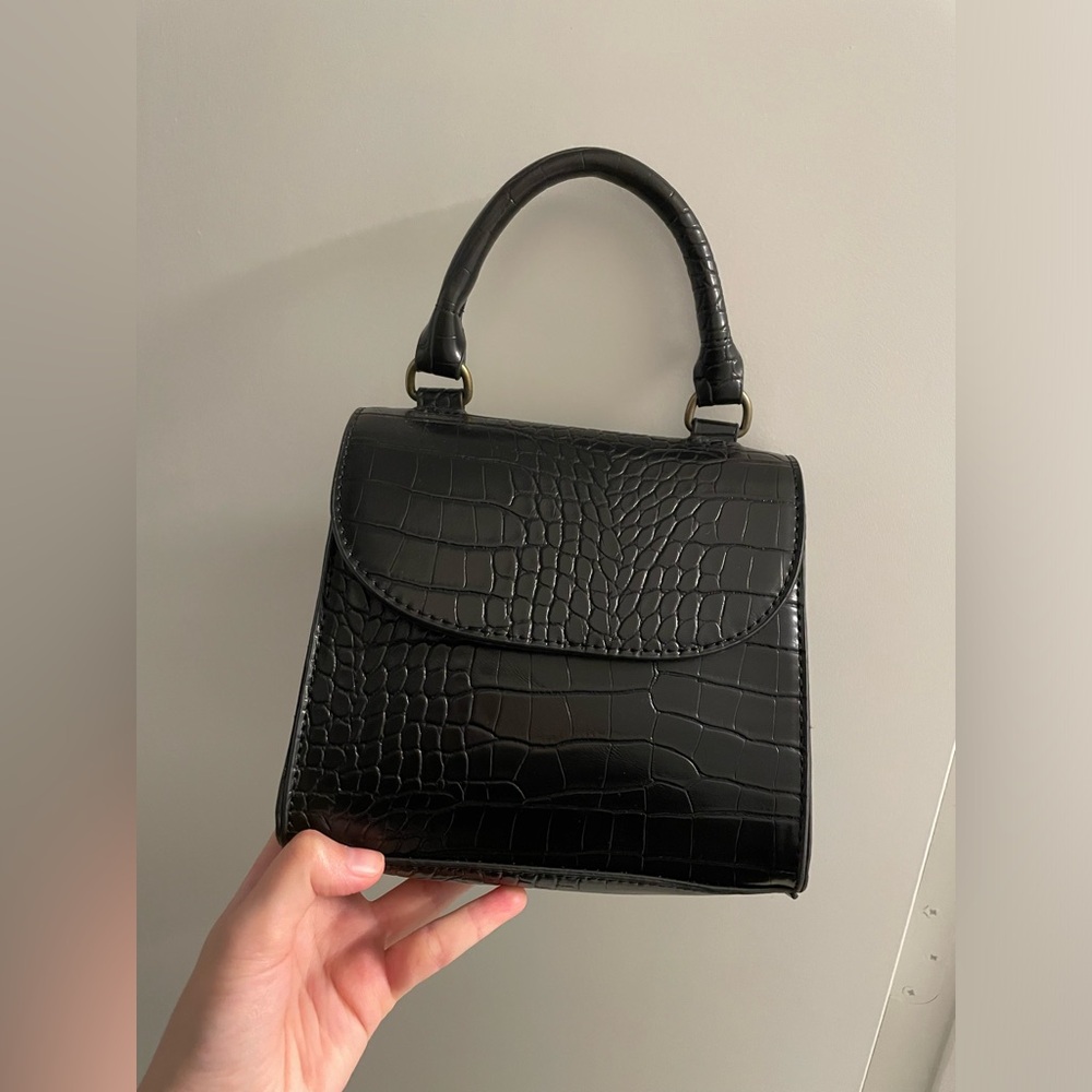 Faux leather top handle bag